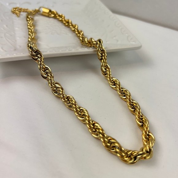 Thick Chain Necklace Gold Thick Choker Necklace Chunky Chain Twisted Necklace - Picture 7 of 13